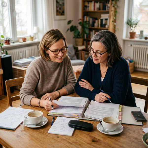 Zwei Freundinnen besprechen Vorsorgeunterlagen